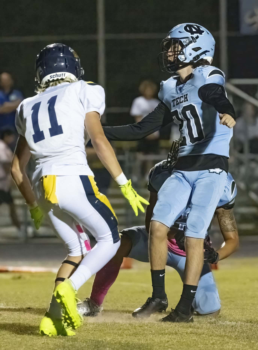 Nature Coast ,20, Caiden Mellecker watches his extra point attempt. Photo by JOE DiCRISTOFALO