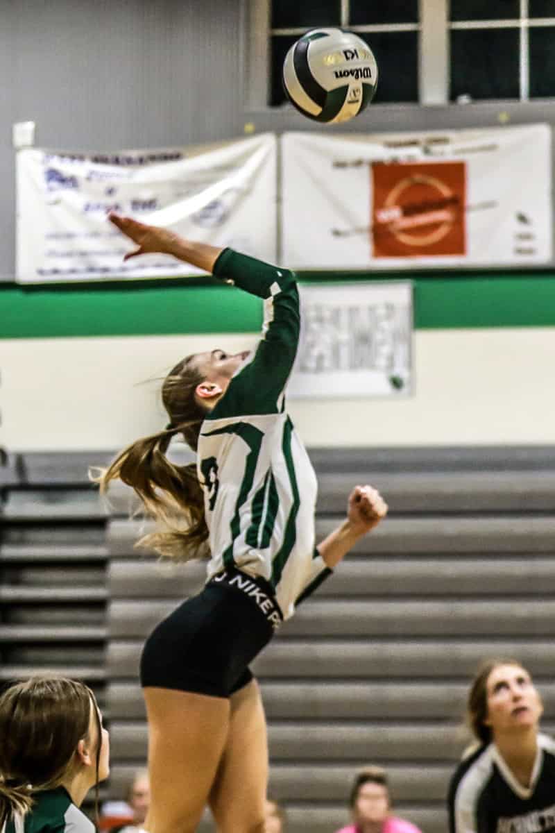 Hornet No. 5 Sr. Joelysee Morales shoots the Kill shot to the Panthers Wednesday night October 5, 2022. Photo by Cheryl Clanton.
