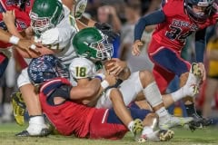 Eagle running back, 4, Connor Mccazzio rushes for a first down against the Lecanto defense. Photo by JOE  DiCRISTOFALO