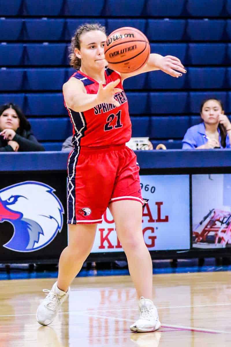 Springstead's Fourth Annual Preseason Classic game two. South Sumter takes on Springstead. Eagles #21 Jr. Lucy Waggoner passing the ball in Tuesday night's game (Nov. 8). Photo by Cheryl Clanton.