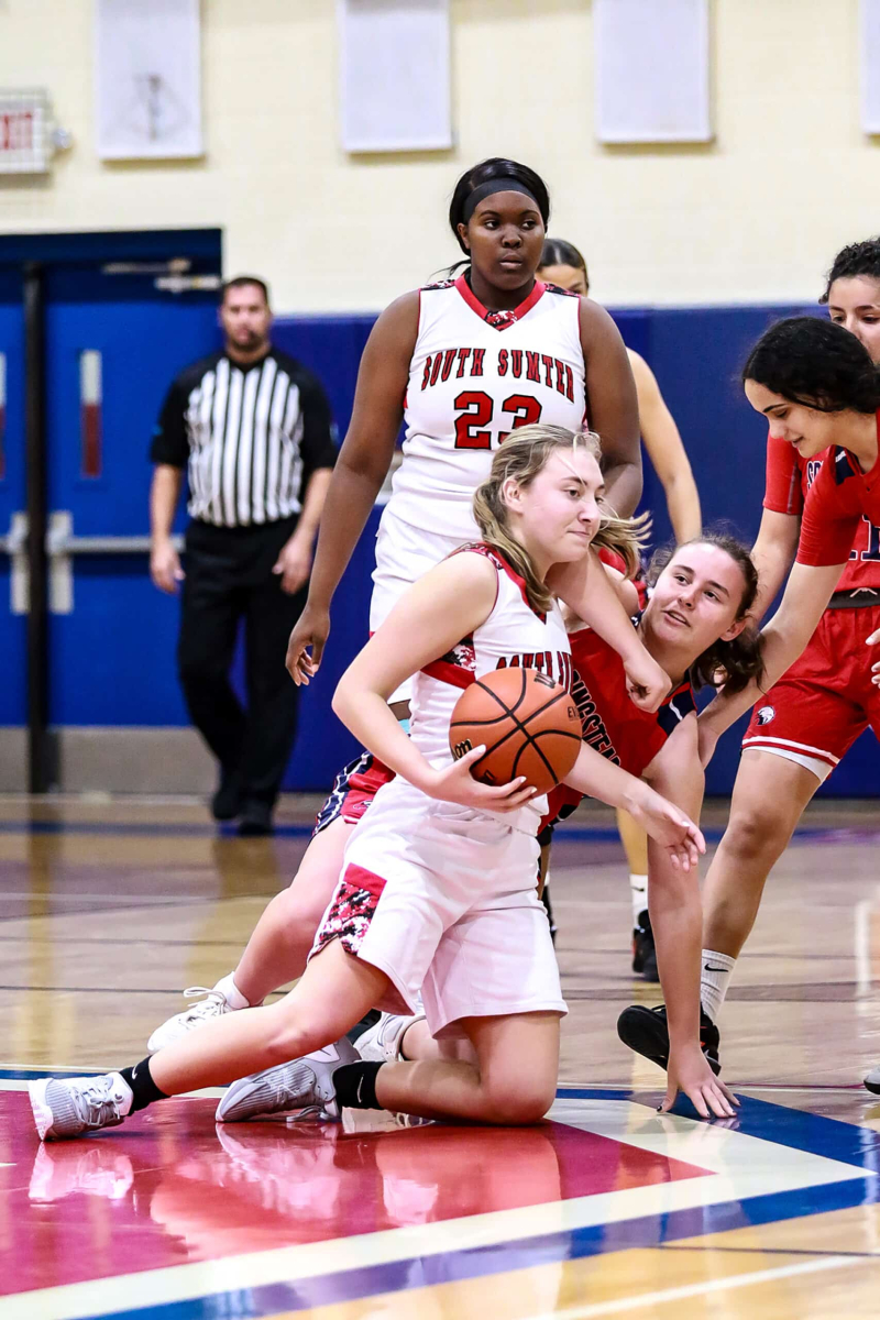 Game two of the Fourth Annual Preseason Classic at Springstead High School on November 8, 2022. The Eagles are ready to battle against South Sumter. Defense play, Eagles #21 Jr. Lucy Waggoner shows off her defense moves.  Photo by Cheryl Clanton.