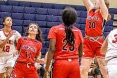 Tuesday night Nov. 8 Springstead Eagles #20 Sr. Amelia Sullivan takes her shot to put more points on the board.  Photo by Cheryl Clanton.