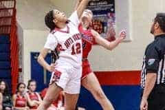 Game two of the Fourth Annual Preseason Classic at Springstead High School on November 8, 2022. The Eagles are ready to battle against South Sumter. Defense play, Eagles #24 Sr. Isabella Paul and Panthers #12 Onjanai Johnson start off the game. Photo by Cheryl Clanton.