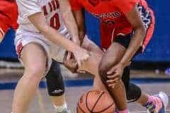 Tuesday night Nov. 8 Springstead Eagles #23 J'ziyah Munford battles against South Sumter Panther to keep control of the ball. Photo by Cheryl Clanton.