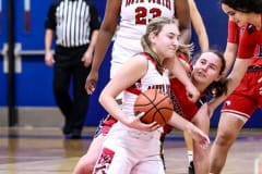 Game two of the Fourth Annual Preseason Classic at Springstead High School on November 8, 2022. The Eagles are ready to battle against South Sumter. Defense play, Eagles #21 Jr. Lucy Waggoner shows off her defense moves.  Photo by Cheryl Clanton.