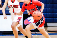 Game two of the Fourth Annual Preseason Classic at Springstead High School on November 8, 2022. The Eagles are ready to battle against South Sumter. Defense play, Eagles #11 Jr Samantha Suarez takes ball down the court against South Sumter.  Photo by Cheryl Clanton.