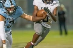 Central running back, 5, Evan Spears broke off a big gain on a running play early against the NCT defense. Photo by JOE DiCRISTOFALO