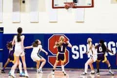 Leopards #1 Fr. Marylylah Chappell shoots and scores against Plant High School Tuesday night  Nov 8 at Springstead's Preseason Classic.  Photo by Cheryl Clanton.