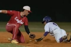 Hernando High’s, 4, Cason Williamson gets into second base ahead of a throw to Springstead shortstop, Nick Franklin, for a double in the seven run fourth inning Tuesday. Photo by JOE DiCRISTOFALO