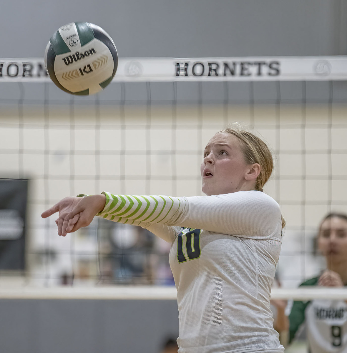 Central High’s ,10, Anmarie Rutter makes sure of a volley in the match at Weeki Wachee. Photo by JOE DiCRISTOFALO