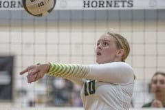 Central High’s ,10, Anmarie Rutter makes sure of a volley in the match at Weeki Wachee. Photo by JOE DiCRISTOFALO