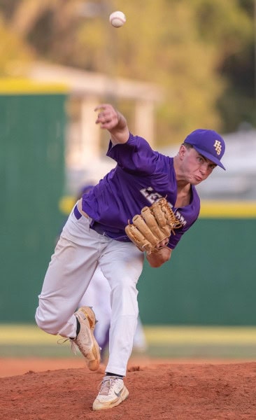 Hernando High right hand pitcher, Michael Savarese, pitcher a complete game no-hit shutout including 17 strikeouts against Satellite High Tuesday in Brooksville. Photo by JOE DiCRISTOFALO