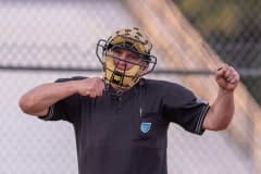Home plate umpire, Todd Paskiet, struck this pose seventeen times as Hernando pitcher Michael Savarese got all but five Satellite batters he faced by strikeout. Photo by JOE DiCRISTOFALO