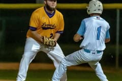 Hernando first baseman ,Tyson Morgan waits to tag NCT, 1, Brant Davis Tuesday at Nature Coast Tech. Photo by JOE DiCRISTOFALO