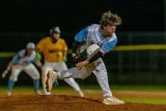 Nature Coast starting pitcher,5, Gavin McMurdopitches out of his hat in the game against visiting Hernando High Tuesday night. Photo by JOE DiCRISTOFALO