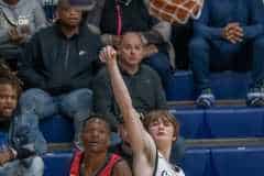 Springstead High, 4, Caidell Gilbert and Central High, 11, Ethan Bergantino watch Bergantino’s three point shot Friday at Central High. Photo by JOE DiCRISTOFALO