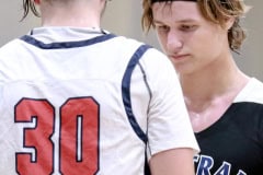 Central #4 Junior Braden Joyner with an intense stare down against Eagles #30 Junior Niko Cordello watching every move he makes. Photo by Cheryl Clanton.