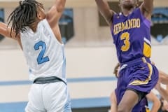 Hernando High, 3, Josiah Wright shoots over the defense by NCT, 2, Sheldon Cotton. Photo by JOE DiCRISTOFALO