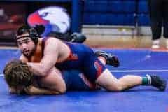 Eagles Wrestler Pedro Class Jr. (PJ) pins Fivay to the mat in Friday's District Duels. Photos by Cheryl Clanton.