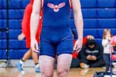 Friday January 6, 2023 Springstead held the Wrestling District Duels. Eagle's Craig Corbett walk onto mat for his match against Fivay. Photos by Cheryl Clanton.