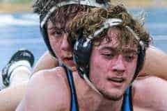 Weeki Wachee wrestler pins Nature Coast wrestler to the mat 1/4/23 Wednesday afternoon. Photo by Cheryl Clanton.