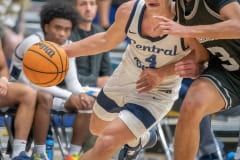 Central High, 4, Braden Joyner looks to get by a Robinson defender Thursday in the home 68-33 Regional Quarterfinal win. Photo by JOE DiCRISTOFALO