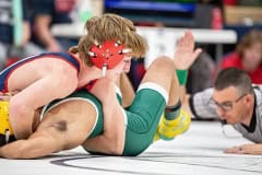 Springstead High’s Vincenzo Lee won by pin at 1:22 over Weeki Wachee High’s Dante Souter. Photo by JOE DiCRISTOFALO