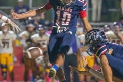 Springstead Kicker, 10, Raul Maldonado connected on four extra point attempts Friday at Booster Stadium. Photo by Joe DiCristofalo.
