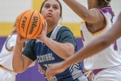 Central High, 32, Jezline Rosado looks to shoot over Hernando ,4, Kayla Holloman. Photo by JOE DiCRISTOFALO