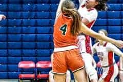 Girls Basketball Tuesday night November 22, 2022 at Springstead High School. Eagles 11 Jr. Samantha Suarez leaps up to take the shot for the point against Seminole.  Photo by Cheryl Clanton.