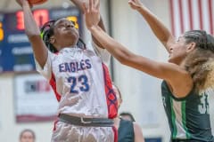 Springstead , 23,Jj’Ziyah Mumfordshoots over the defense by a Gulf High defender in the Holiday Tournament at Springstead. Photo by JOE DiCRISTOFALO