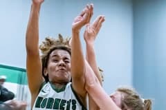 Weeki Wachee High, 5, Arianna Williams gets fouled while putting up a shot in the game against Cypress Creek Wednesday at Weekie Wachee High. Photo by JOE DiCRISTOFALO