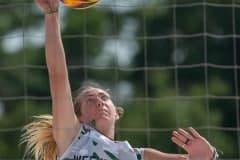 Weeki Wachee High, Allora Murray goes for a hard volley during a match with Nature Coast Tech at Bishop McLaughlin Catholic High School. Photo by JOE DiCRISTOFALO