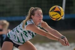 Weeki Wachee High, Allora Murray concentrates on a volley return during a match with Nature Coast Tech at Bishop McLaughlin Catholic High School. Photo by JOE DiCRISTOFALO