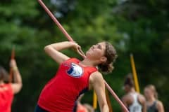 Springstead High, Addison Osborne , launches the javelin at the Springstead Twilight Track Meet Wednesday. Photo by JOE DiCRISTOFALO