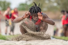 Springstead High , Cordarius Owens lands a long jump at the Springstead Eagle Twilight Track Meet Wednesday. Photo by JOE DiCRISTOFALO