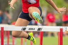 Springstead Hurdler, Victoria Enriquez finished third in the 100 meter event Wednesday at the Springstead Eagle Twilight Track Meet . Photo by JOE DiCRISTOFALO