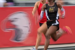 Hernando High’s Lentajhae Smith out battled Springstead High’s Ava Kanaar in the women’s 100 meter dash , finishing second and third. Wednesday at the Springstead Eagle Twilight Track Meet .Photo by JOE DiCRISTOFALO