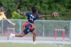 Springstead High’s , JZ Munford, 14, stretches for the goal line for a touchdown early in the flag football match versus visiting Hernando High. Photo by JOE DiCRISTOFALO