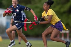 Springstead High’s ,17, Kandace Hanshaw has her progress stopped by Hernando High’s Kayla Holloman Monday at Booster Stadium. Photo by JOE DiCRISTOFALO