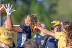 Springstead High’s Isabell Paul intercepts a pass intended for Hernando, 13, Gabriella Dross Monday in Spring Hill. Photo by JOE DiCRISTOFALO