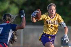 Hernando High, 5,  Kasee Grant runs for a gain Monday night against Springstead High at Booster Stadium. Photo by JOE DiCRISTOFALO