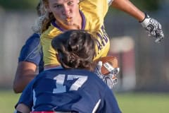 Hernando High, 5,  Kasee Grant takes on Springstead defender, 17, Kandace Hanshaw Wednesday at Booster Stadium. Photo by JOE DiCRISTOFALO