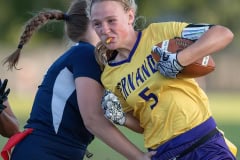 Hernando High, 5,  Kasee Grant runs for a gain Monday against Springstead High at Booster Stadium. Photo by JOE DiCRISTOFALO