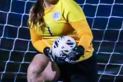 Springstead Goalie #1 name unknown protects her territory against the Sharks Wednesday night 12/14/22. Photo by Cheryl Clanton.