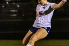 Springstead Eagle Junior #16 Yailen Soto Lebron kicking in Wednesday nights game on 12/14/22 against the Sharks. Photo by Cheryl Clanton.