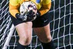 Springstead Goalie #1 name unknown protects her territory against the Sharks Wednesday night 12/14/22. Photo by Cheryl Clanton.