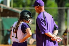 Leopards Coach Kevin Bittinger talks with #11 Savannah Ellis on Fridays game against the Sharks. Photography by Santo.