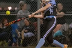 Nature Coast Tech ,14, McKenna Carr ripped a two strike pitch to deep left field for a three run triple Tuesday against visiting Weeki Wachee. Photo by JOE DiCRISTOFALO