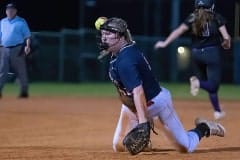 Springstead High second baseman, Liberty Savarese throws to first after a diving snare of a ground ball in the game against Hernando High Thursday night. Photo by JOE DiCRISTOFALO